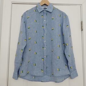 Idilliio Positano Linen Embroidered Lemon Button Up Shirt